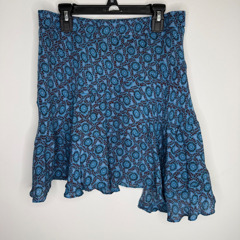 J22 Derek Lam 10 Crosby Asymmetrical Blue Silk Skirt Lagoon Multi Sz 4